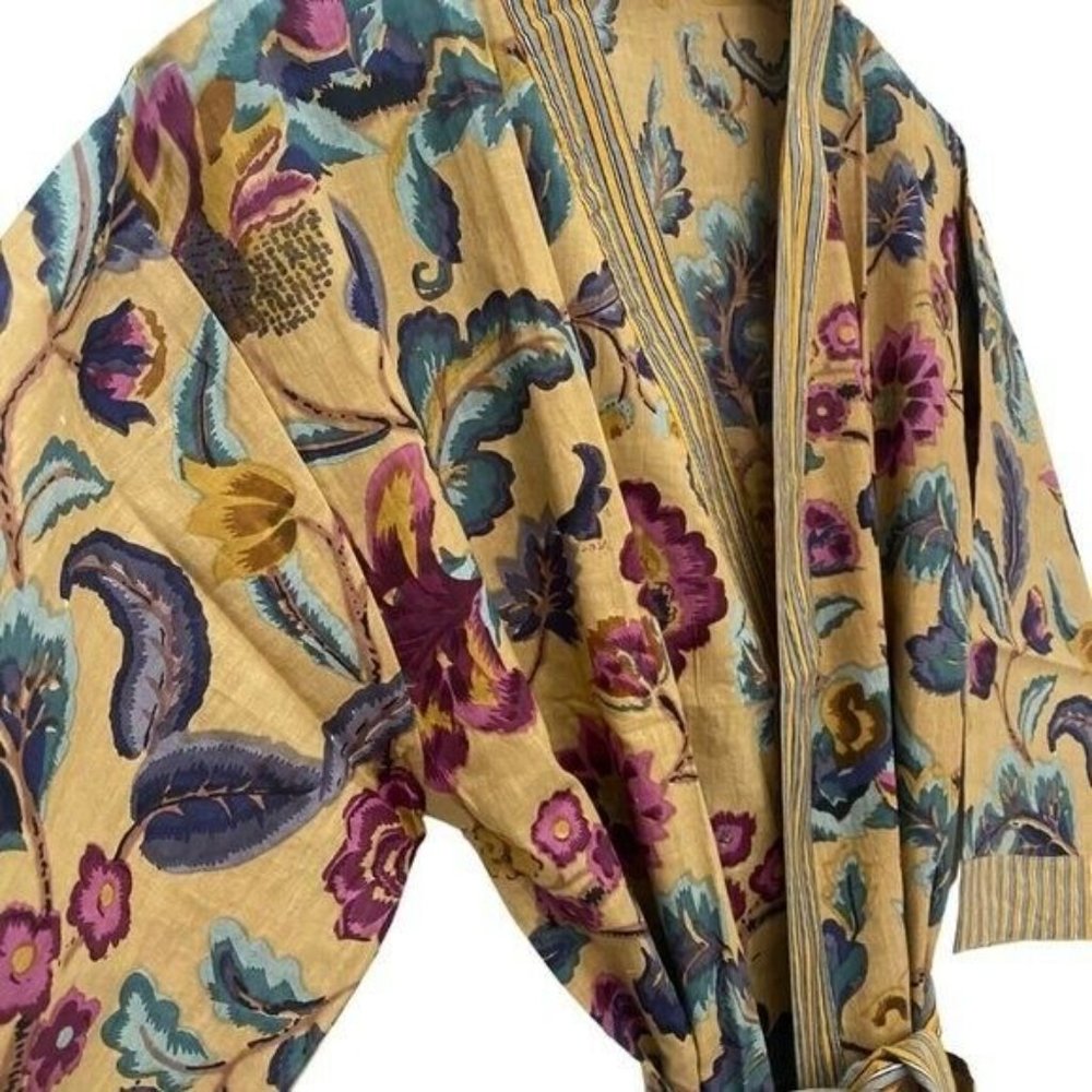 Cotton Hand Block Printed Kimono Robe India NEW - Picture 5 of 6
